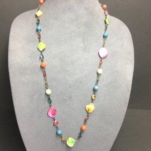 Long Bronze Multicolor Necklace Mother Of Pearl Seashell Faceted Transluscent